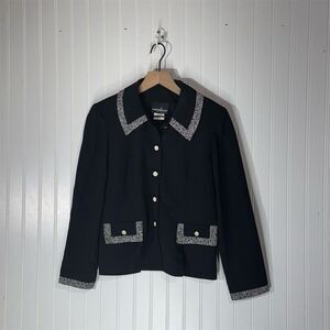 Positive Attitude Petite Black Tweed Trim Blazer Jacket SZ 6 Made in USA VTG 90s